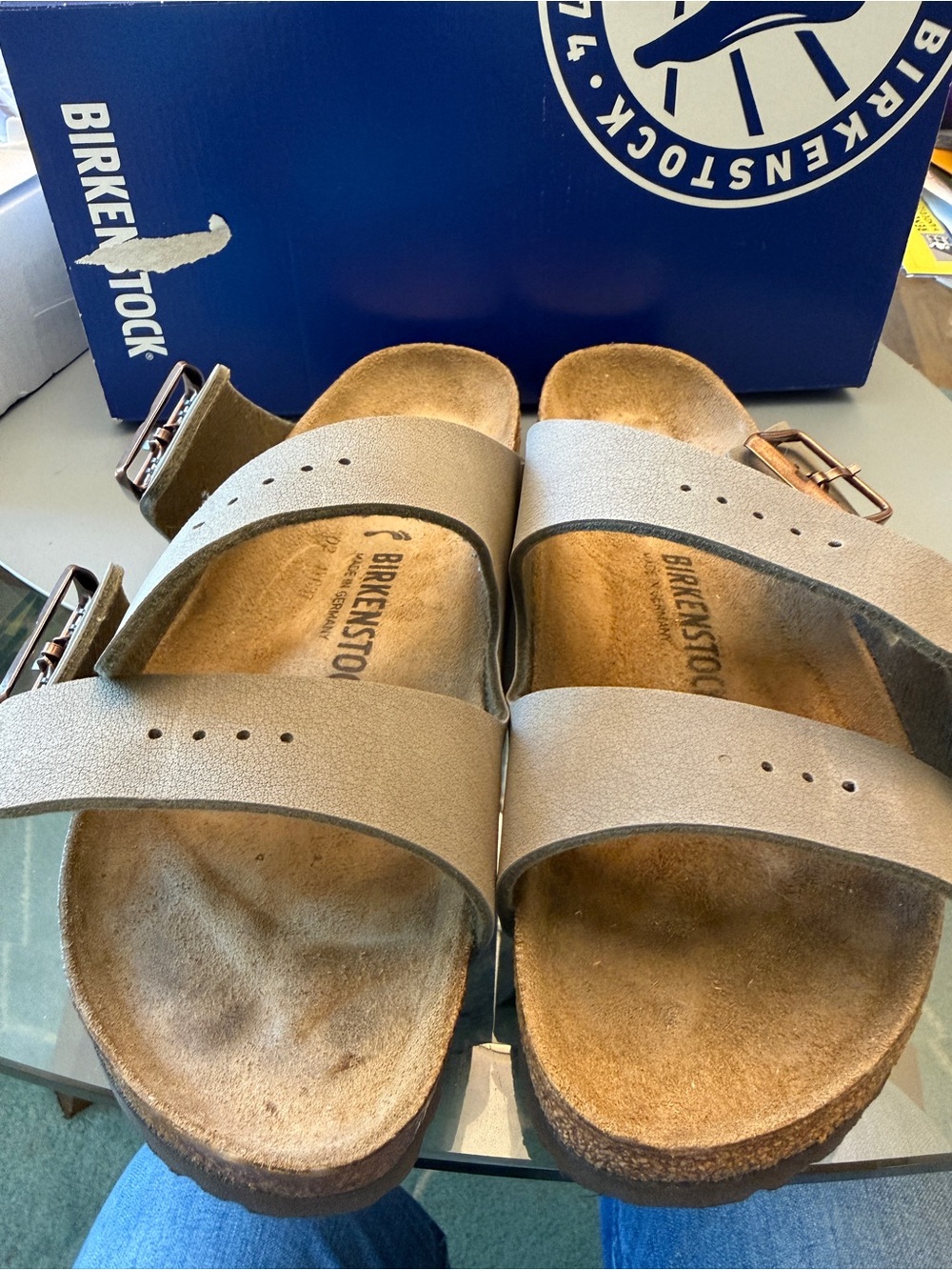 Birkenstock Arizona Unisex Birkibuc Leather Sandals in Stone - Picture 4 of 7